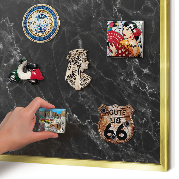 Tablero para imanes decorativo con marco dorado Mármol negro