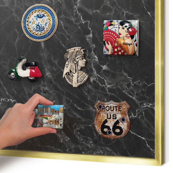 Tablero para imanes decorativo con marco dorado Mármol negro