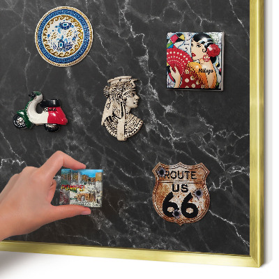 Tablero para imanes decorativo con marco dorado Mármol negro