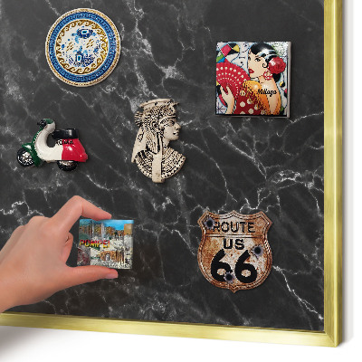 Tablero para imanes decorativo con marco dorado Mármol negro