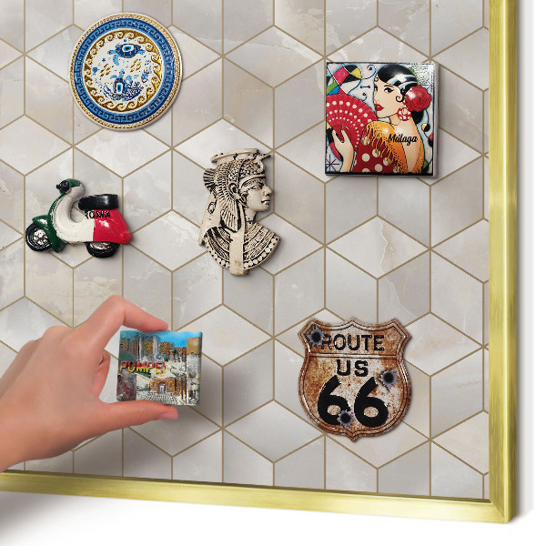 Pizarra magnética de pared en color oro Fondo cúbico