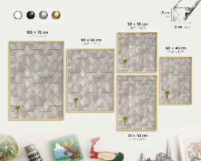 Pizarra magnética de pared en color oro Fondo cúbico