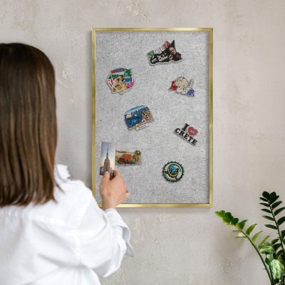 Tablero para imanes decorativo con marco dorado Textura gris