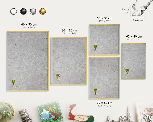 Tablero para imanes decorativo con marco dorado Textura gris