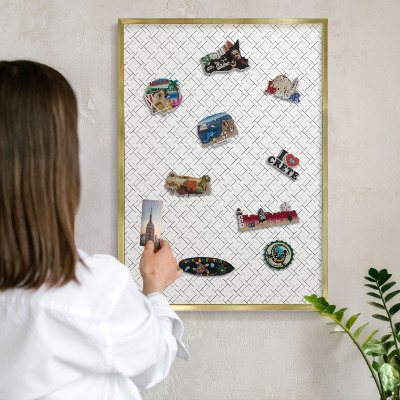 Tablero para imanes decorativo con marco dorado Espiga blanca