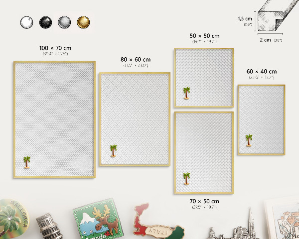 Tablero para imanes decorativo con marco dorado Espiga blanca