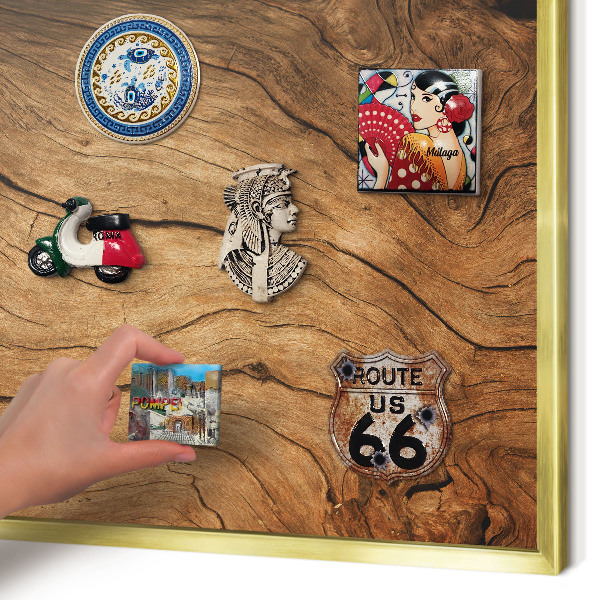 Tablero para imanes decorativo con marco dorado Veta de madera