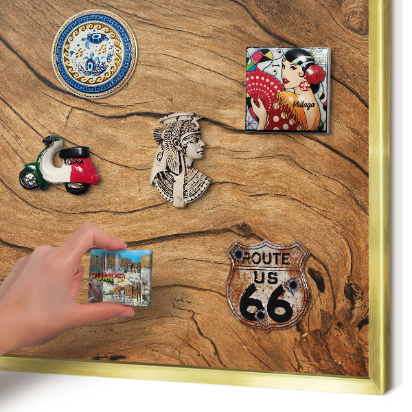 Tablero para imanes decorativo con marco dorado Veta de madera