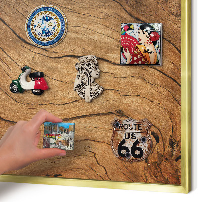 Tablero para imanes decorativo con marco dorado Veta de madera