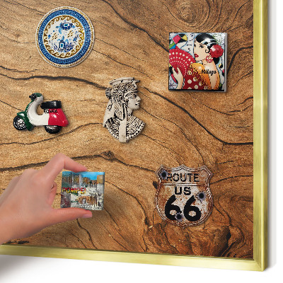 Tablero para imanes decorativo con marco dorado Veta de madera