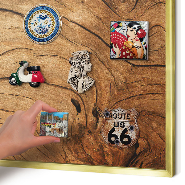 Tablero para imanes decorativo con marco dorado Veta de madera