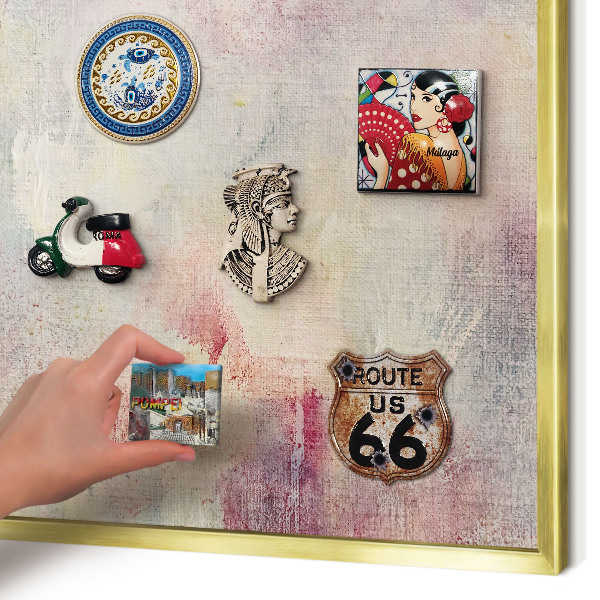 Tablero para imanes decorativo con marco dorado Abstracción en tonos pastel