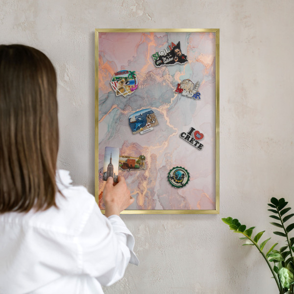 Tablero para imanes decorativo con marco dorado Abstracción colorida