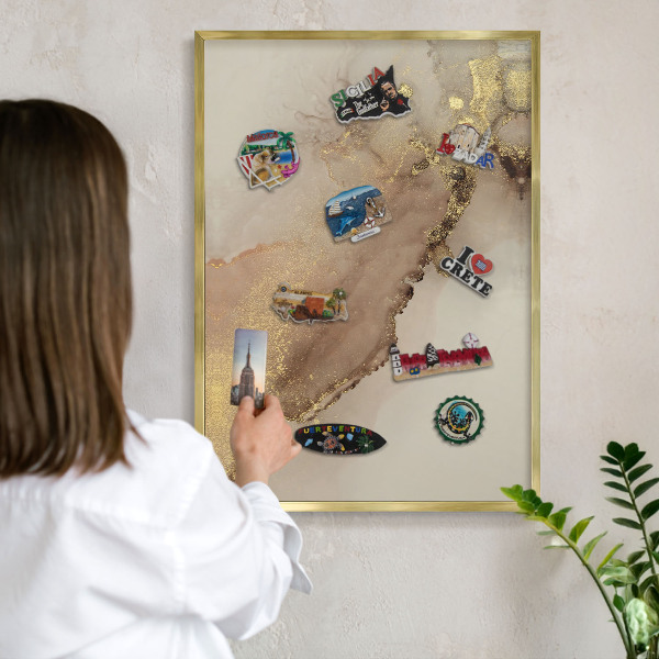 Tablero para imanes decorativo con marco dorado Brillo elegante