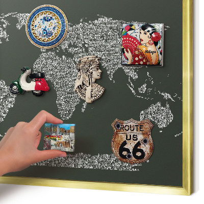Pizarra magnética de pared en color oro Mapa de texto
