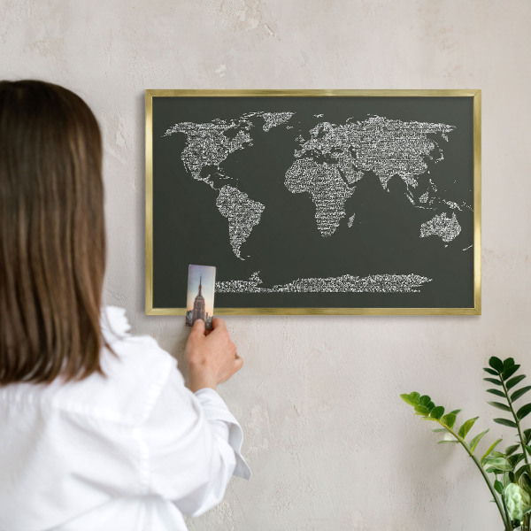 Pizarra magnética de pared en color oro Mapa de texto