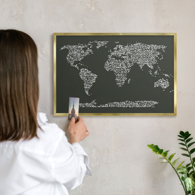 Pizarra magnética de pared en color oro Mapa de texto