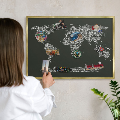 Pizarra magnética de pared en color oro Mapa de texto