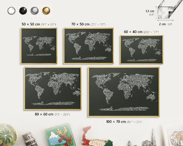 Pizarra magnética de pared en color oro Mapa de texto