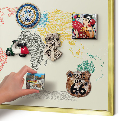 Tablero para imanes decorativo con marco dorado Mapa del mundo