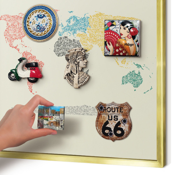 Tablero para imanes decorativo con marco dorado Mapa del mundo