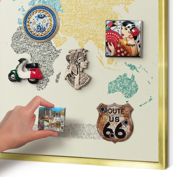 Tablero para imanes decorativo con marco dorado Mapa del mundo