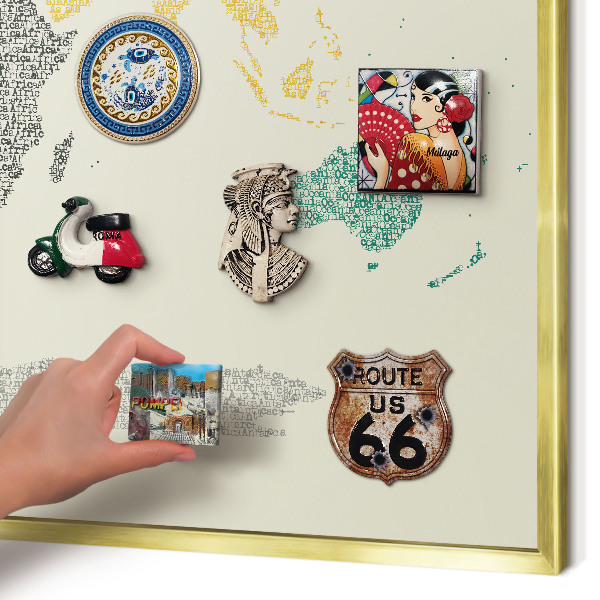 Tablero para imanes decorativo con marco dorado Mapa del mundo