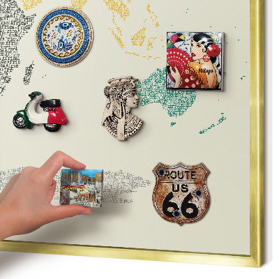 Tablero para imanes decorativo con marco dorado Mapa del mundo