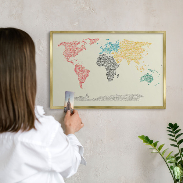 Tablero para imanes decorativo con marco dorado Mapa del mundo