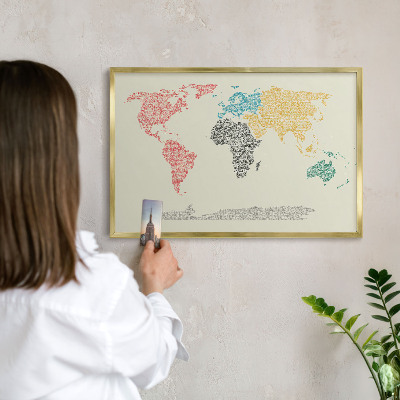 Tablero para imanes decorativo con marco dorado Mapa del mundo