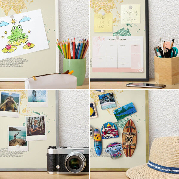 Tablero para imanes decorativo con marco dorado Mapa del mundo
