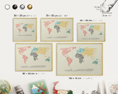 Tablero para imanes decorativo con marco dorado Mapa del mundo