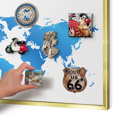 Tablero para imanes decorativo con marco dorado Mapa del mundo