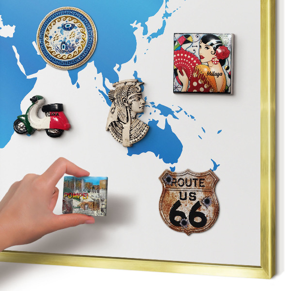 Tablero para imanes decorativo con marco dorado Mapa del mundo