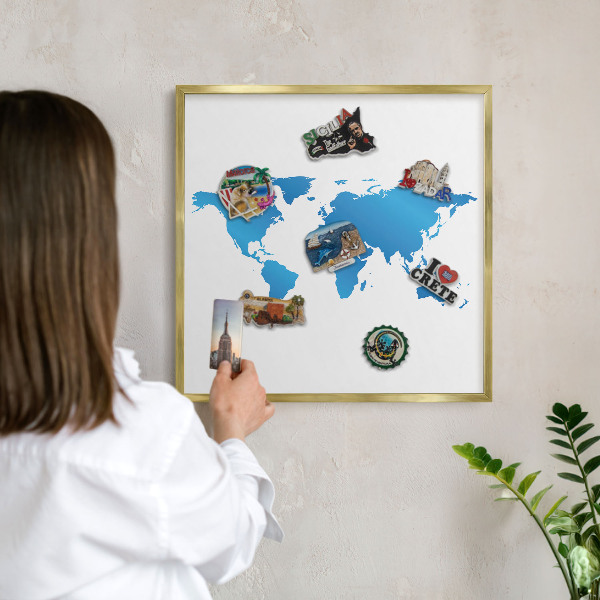 Tablero para imanes decorativo con marco dorado Mapa del mundo