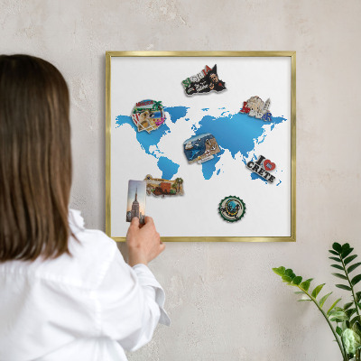 Tablero para imanes decorativo con marco dorado Mapa del mundo