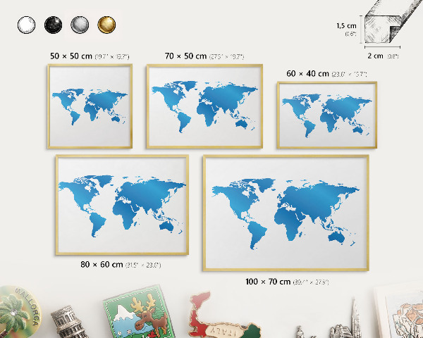 Tablero para imanes decorativo con marco dorado Mapa del mundo