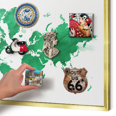 Pizarra magnética de pared en color oro Mapa verde
