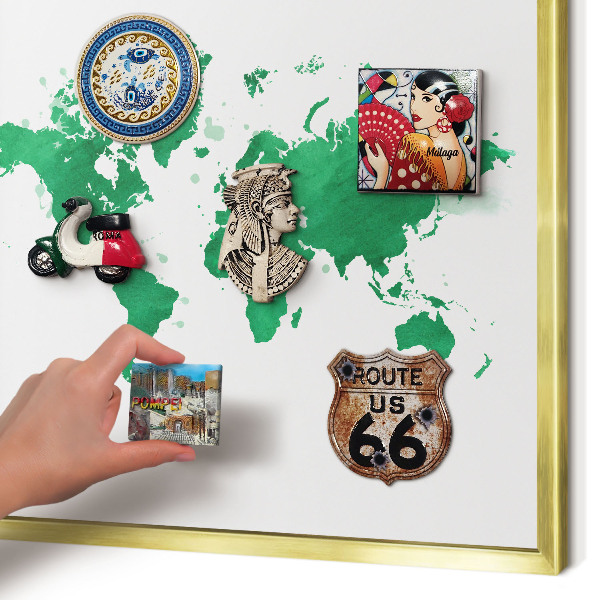 Pizarra magnética de pared en color oro Mapa verde