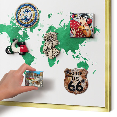 Pizarra magnética de pared en color oro Mapa verde