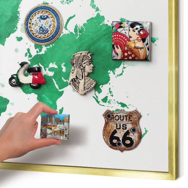 Pizarra magnética de pared en color oro Mapa verde