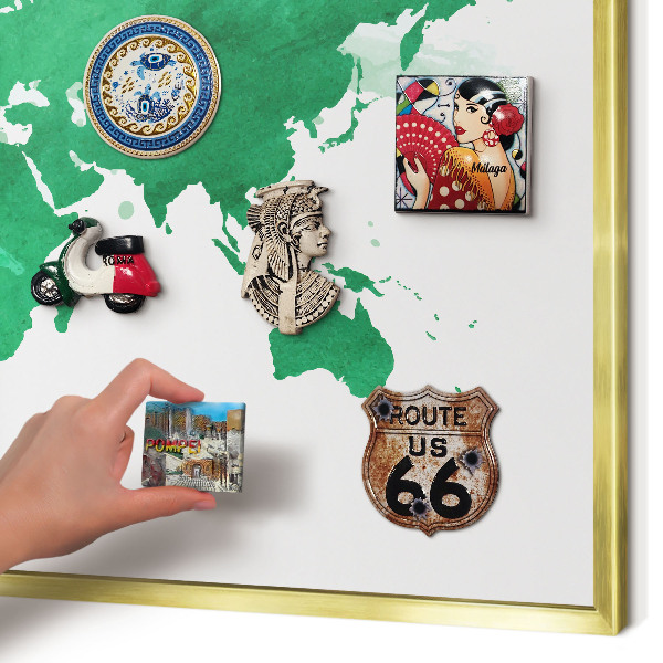 Pizarra magnética de pared en color oro Mapa verde