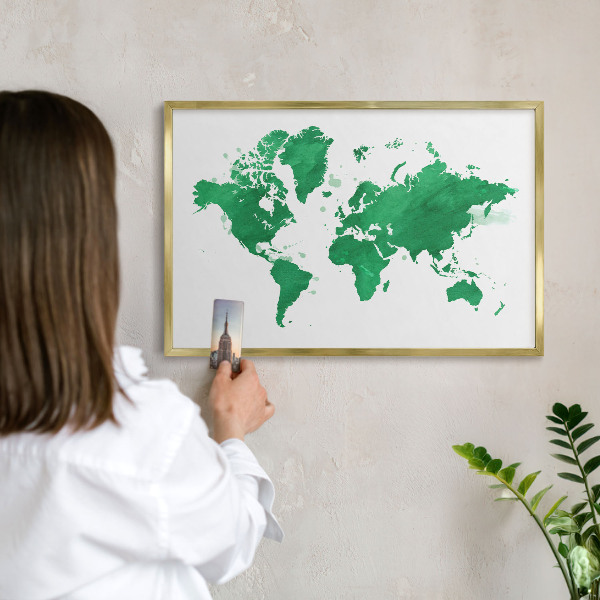 Pizarra magnética de pared en color oro Mapa verde