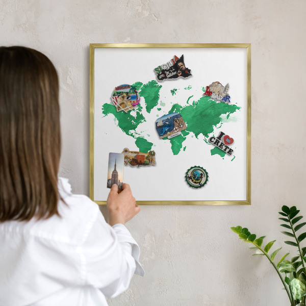 Pizarra magnética de pared en color oro Mapa verde