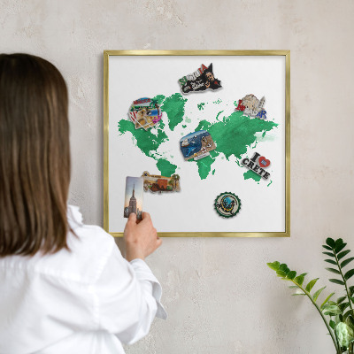 Pizarra magnética de pared en color oro Mapa verde