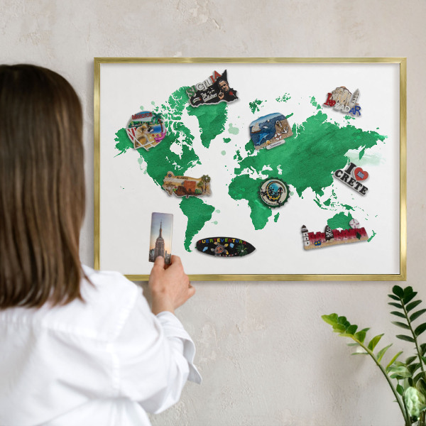 Pizarra magnética de pared en color oro Mapa verde
