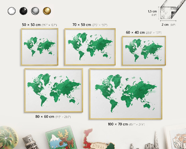 Pizarra magnética de pared en color oro Mapa verde