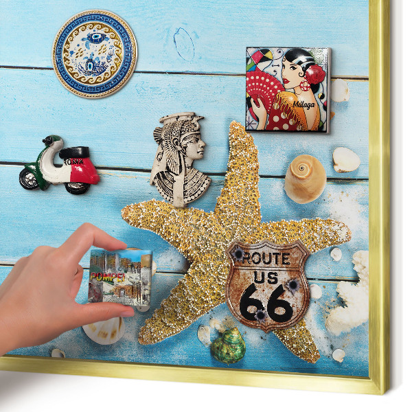 Tablero para imanes decorativo con marco dorado Descanso de vacaciones