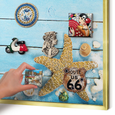 Tablero para imanes decorativo con marco dorado Descanso de vacaciones