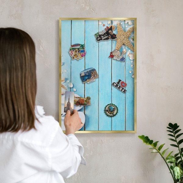 Tablero para imanes decorativo con marco dorado Descanso de vacaciones